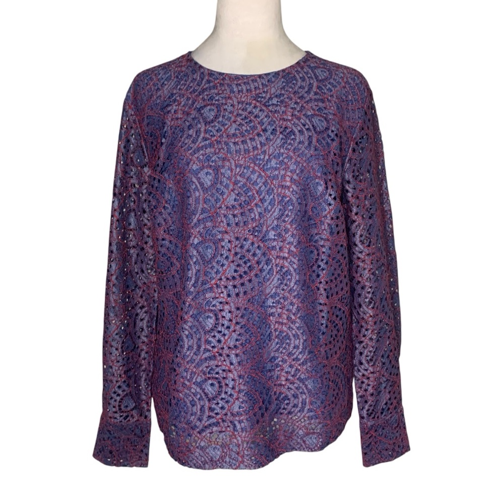 NWT Banana Republic Blue Purple Res Lace Feminine Blouse Top Women’s Medium